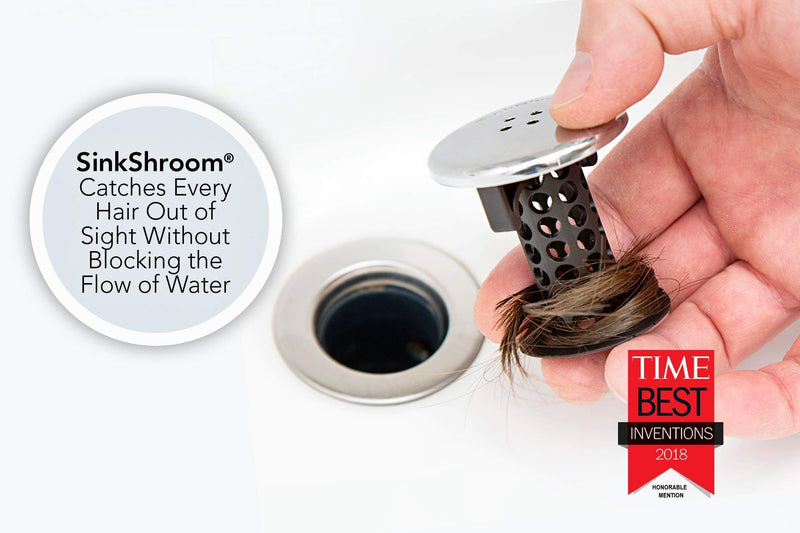 SinkShroom Chrome Edition Revolutionary Bathroom Sink Drain Protector Hair Catcher, Strainer, Snare, Black