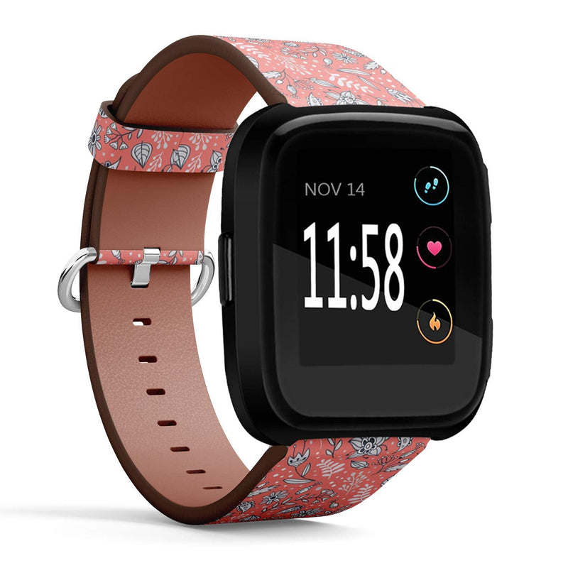 Compatible with Fitbit Versa/Versa 2 / Versa LITE - Quick Release Leather Wristband Bracelet Replacement Accessory Band - Flowers Herbs