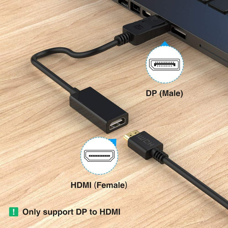 DisplayPort to HDMI Adapter, Bonzon DP to HDMI Adapter Cable Male to Female Support 1080P 3D for Display Port Enabled Desktops and Laptops to Connect to HDMI Displays Adapter