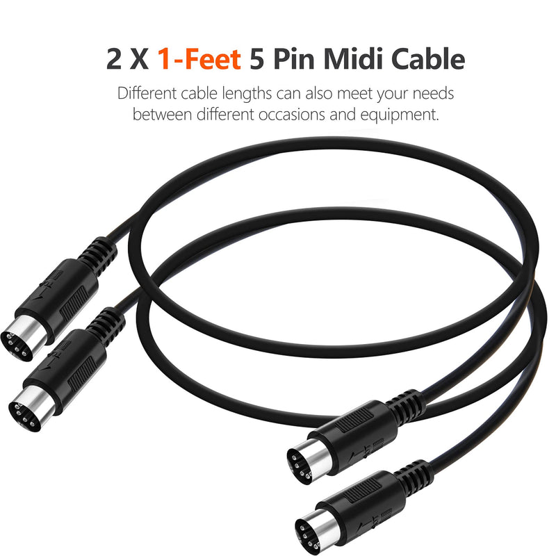 2-Pack 5-Pin DIN MIDI Cable, Mellbree 1-Feet Male to Male 5-Pin MIDI Cable Compatible with MIDI Keyboard, Keyboard Synth, Rack Synth, Sampler, External Sound Card, Sound Source and Other Music Gear 2