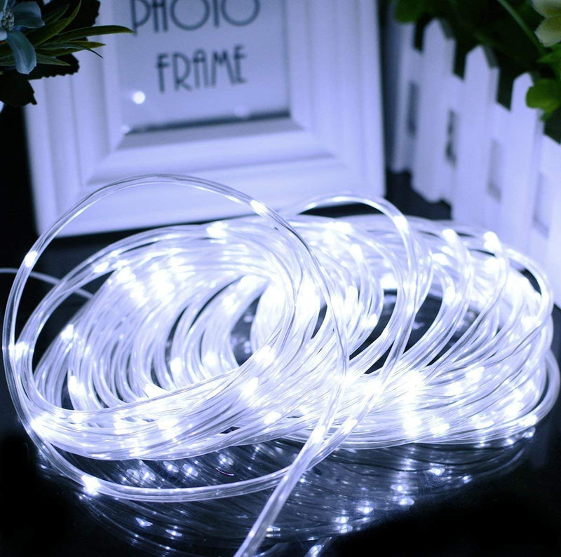 Solar Rope Lights Outdoor,WONAFST Waterproof 39ft 100LED Rope Copper Wire Tube Decorative String Light for Christmas Home Garden Patio Parties Decor (White) White