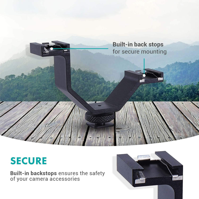Movo HVA20 DSLR Camera Dual Cold Shoe Mount Bracket for Lights, Monitors, Microphones and other Camera Accessories