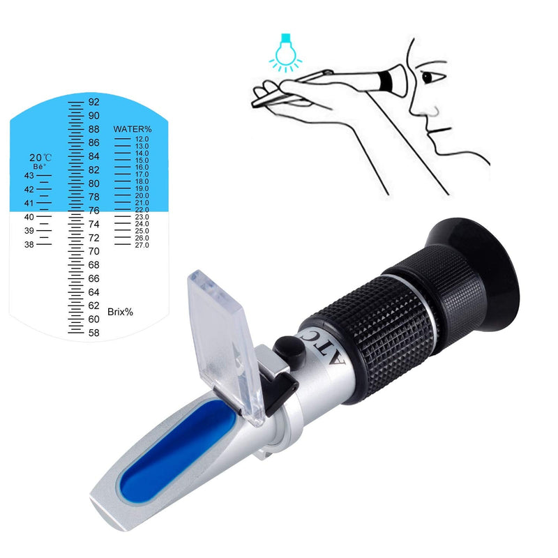 Honey Refractometer with ATC - Tiaoyeer Refractometer for Honey Moisture, Brix and Baume, 58-90% Brix Scale Range Honey Moisture Tester (Honey Refractometer) Honey Refractometer
