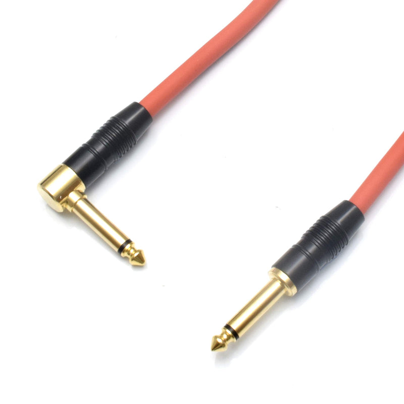 Premium Guitar Bass Lead 6.35mm 1/4" Angled Jack/Pro Noiseless Instrument Cable (Red, 6m) Red