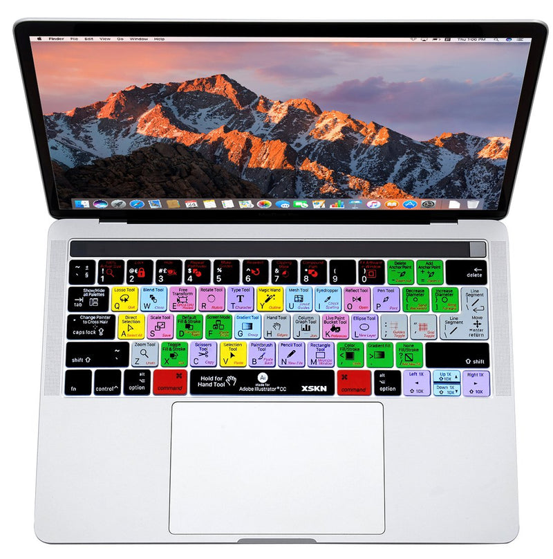 XSKN Adobe Illustrator CC English Shortcut AI Functional Hotkey Design Silicone Keyboard Skin Cover Compatible Touch Bar MacBook Pro 13 (A1706, A1989) & MacBook Pro 15 (A1707, A1990), US EU Layout