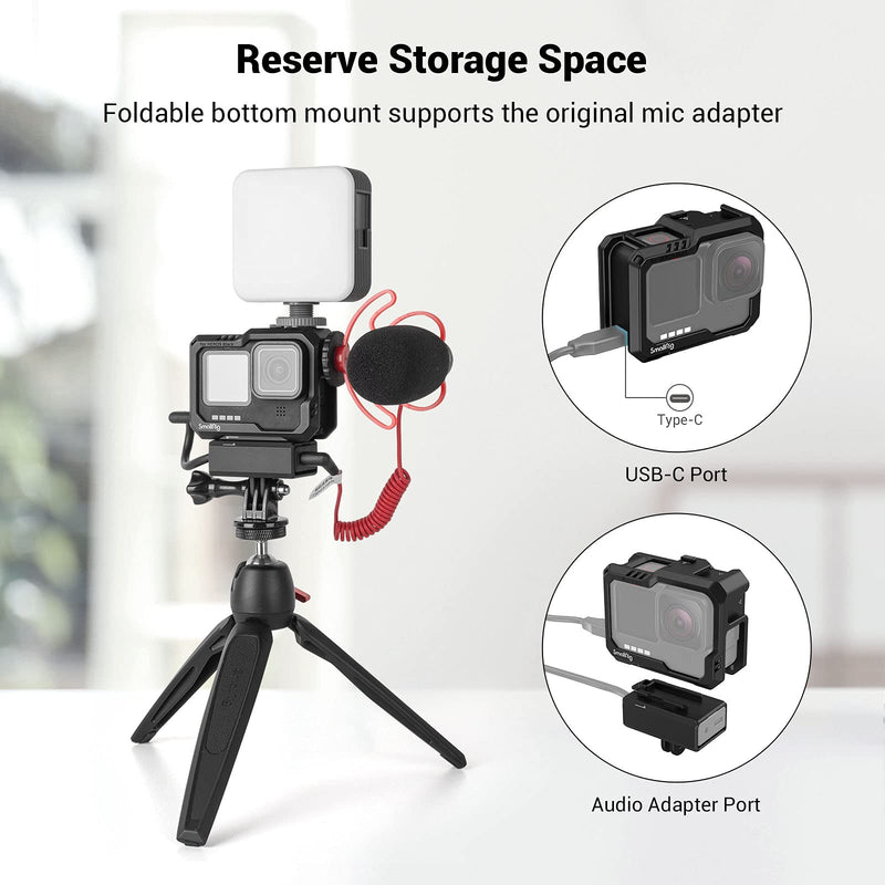 [AUSTRALIA] - SmallRig HERO10 Black Cage/HERO9 Cage for GoPro with 2 Cold Shoe Mounts for Mic and Led Video Light for GoPro HERO9 Black 3083 