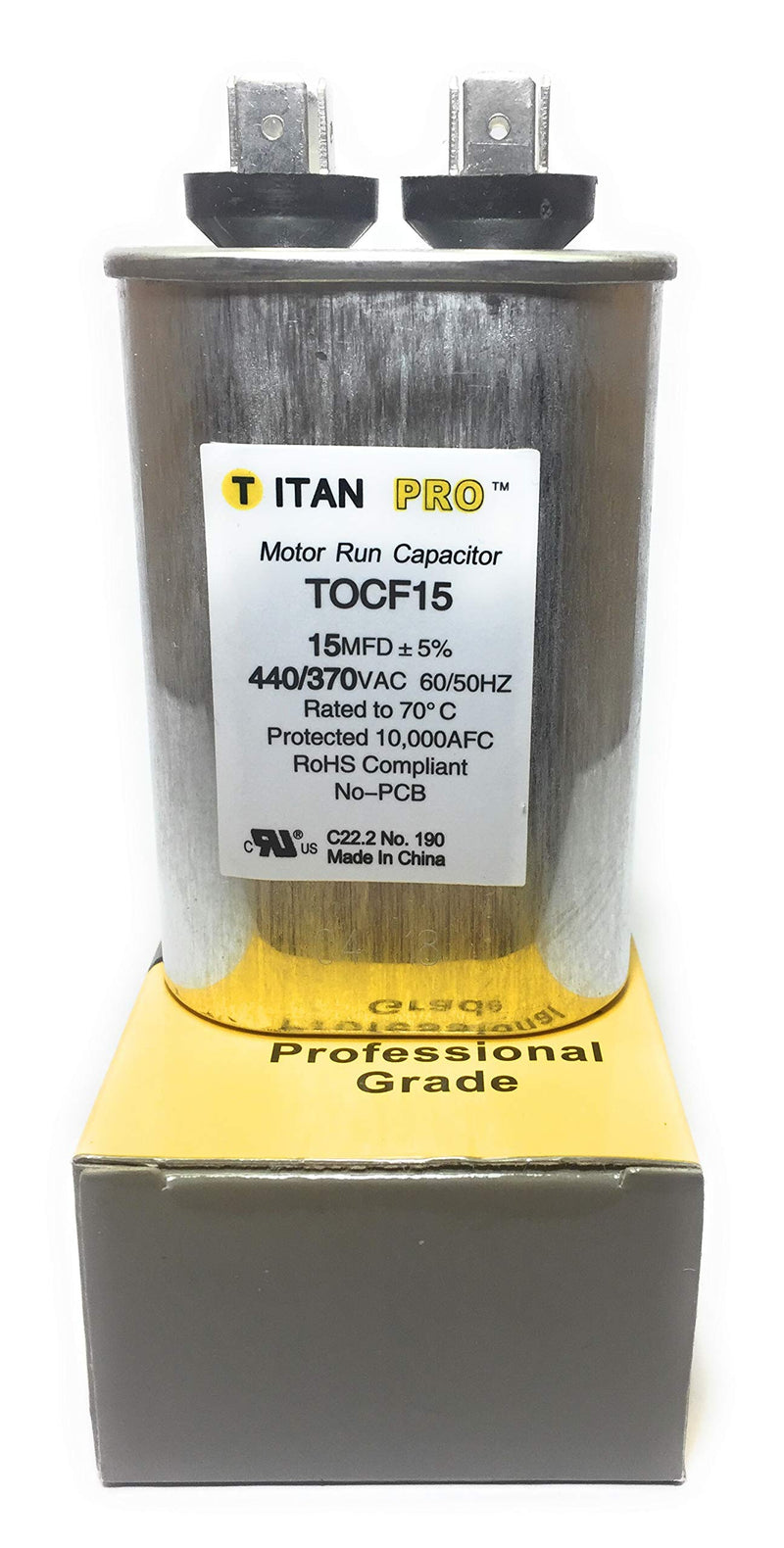 Motor Run Capacitor, 15 MFD, 3-9/16 in. H