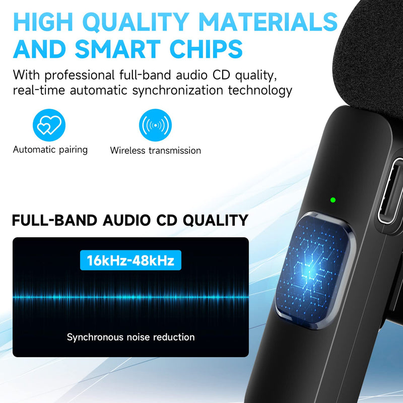 PQRQP 2 Pack Wireless Lavalier Microphone for iPhone iPad,Professional Plug-Play Wireless Mic for Recording,Live Stream,YouTube,Facebook,TikTok black