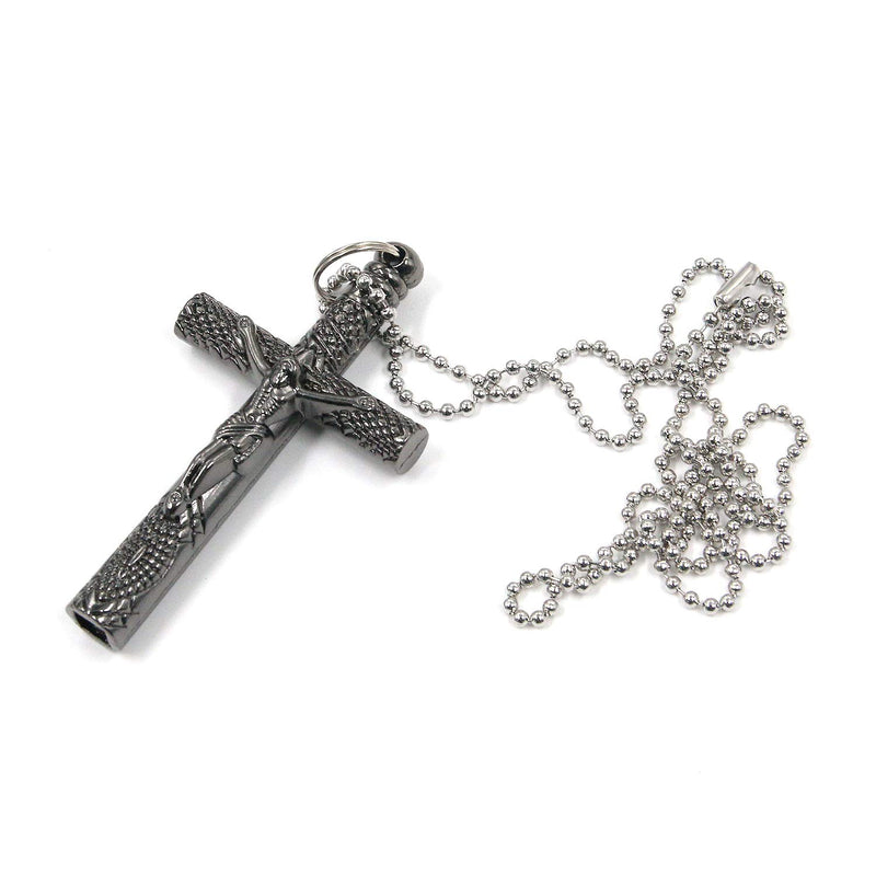 FarBoat Drum Key Keychain Christian Jesus Cross Crucifix Necklace with Long Chain Necklace Drum Tuning Key with Hole(Black) black