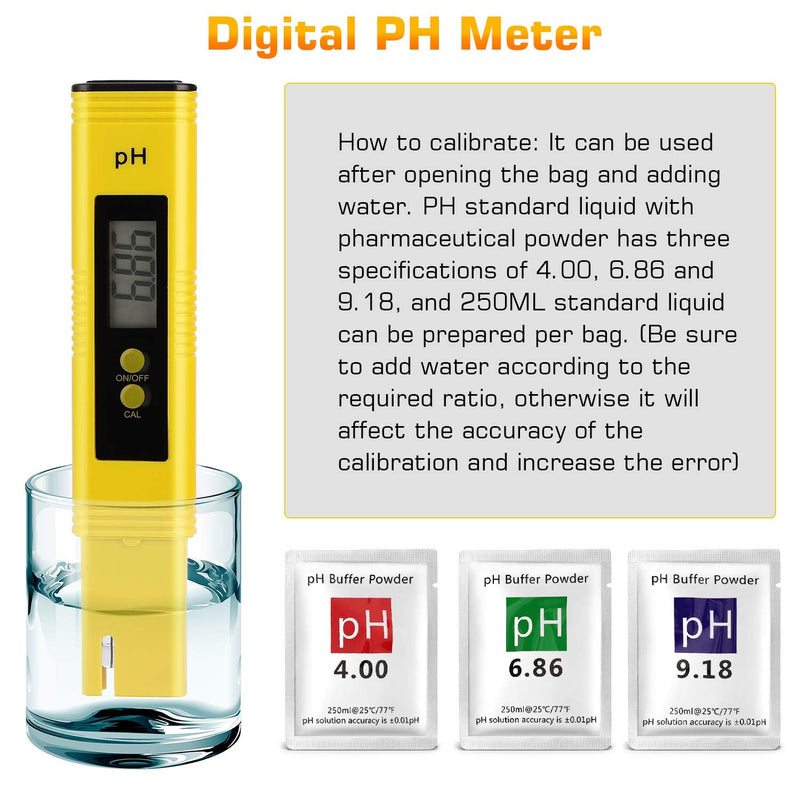 PH Meter for Water Hydroponics Digital PH Tester Pen 0.01 High Accuracy Pocket Size with 0-14 PH Measurement Range for Household Drinking, Pool and Aquarium (Yellow) Yellow