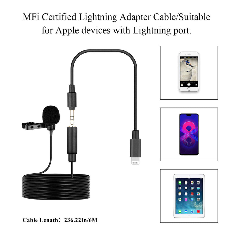 Saramonic Omnidirectional Lapel Microphone 6M Cable with MFi Certified Lightning Connector for iOS Devices 6M Microphone