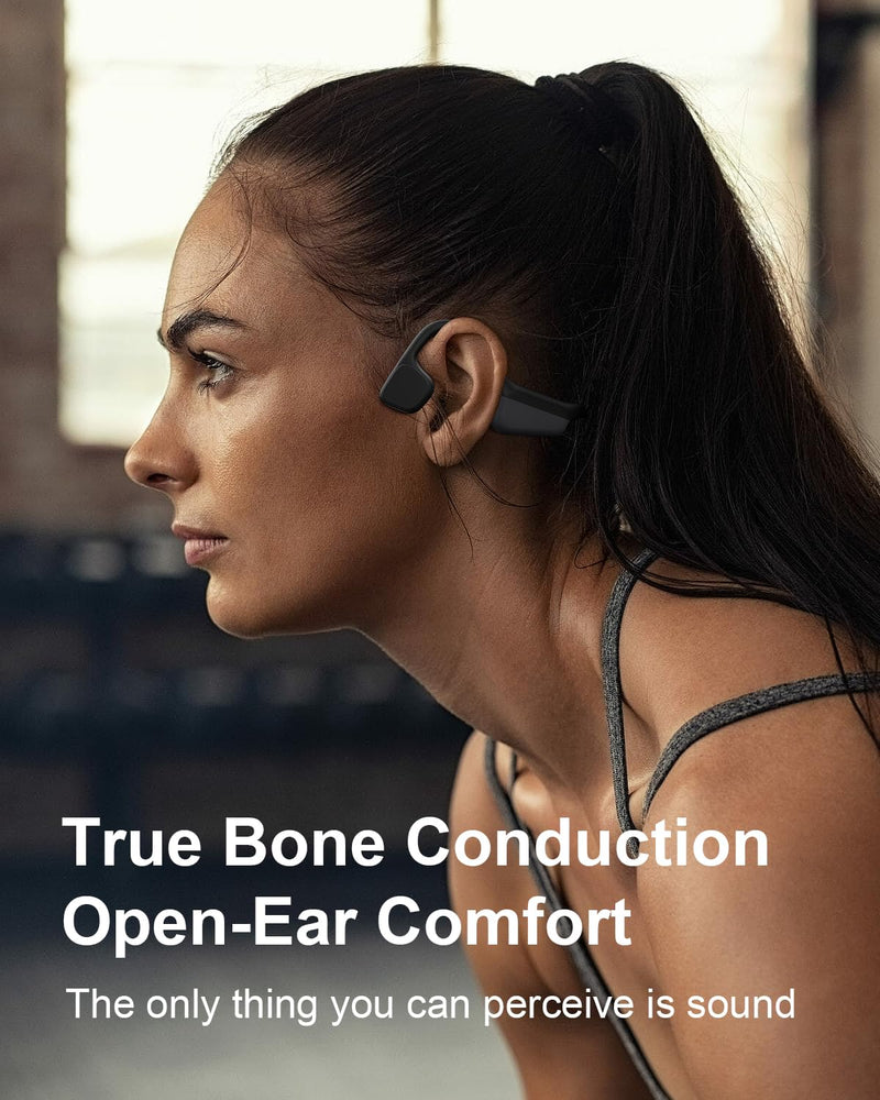 Enerair Bone Conduction Headphones, IPX6 Waterproof Open Ear Headphones 14H Playtime Bone Conduction Bluetooth 5.3 Wireless Headset Sport Headphones with Mic Sweatproof Headset for Running, Cycling