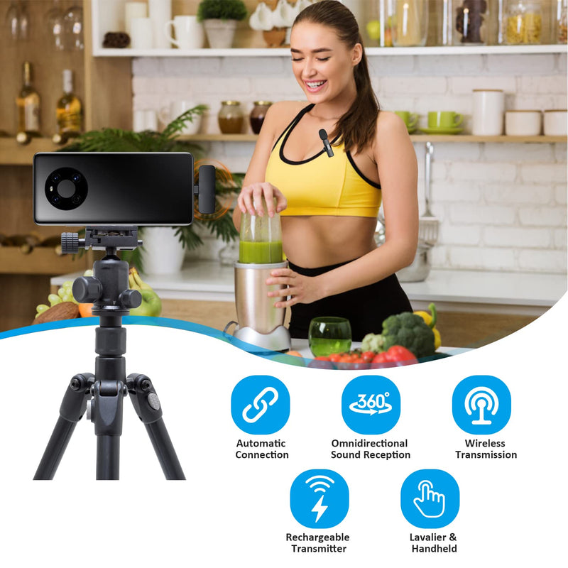 Professional Wireless Lavalier Lapel Microphone for Android Computer - Cordless Omnidirectional Condenser Recording Mic with USB C Interface for Interview Video Podcast Vlog YouTube Black