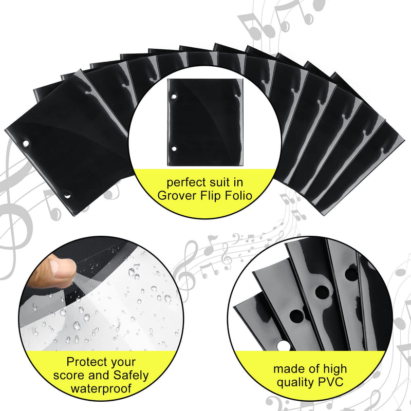 24 Pieces Black Flip Folder Pages Flip Folio Marching Band Musical Flip Folder with 2 Holes 7.5 x 6.3 Inches PVC Waterproof Window Pages for Holding Sheet Music Files