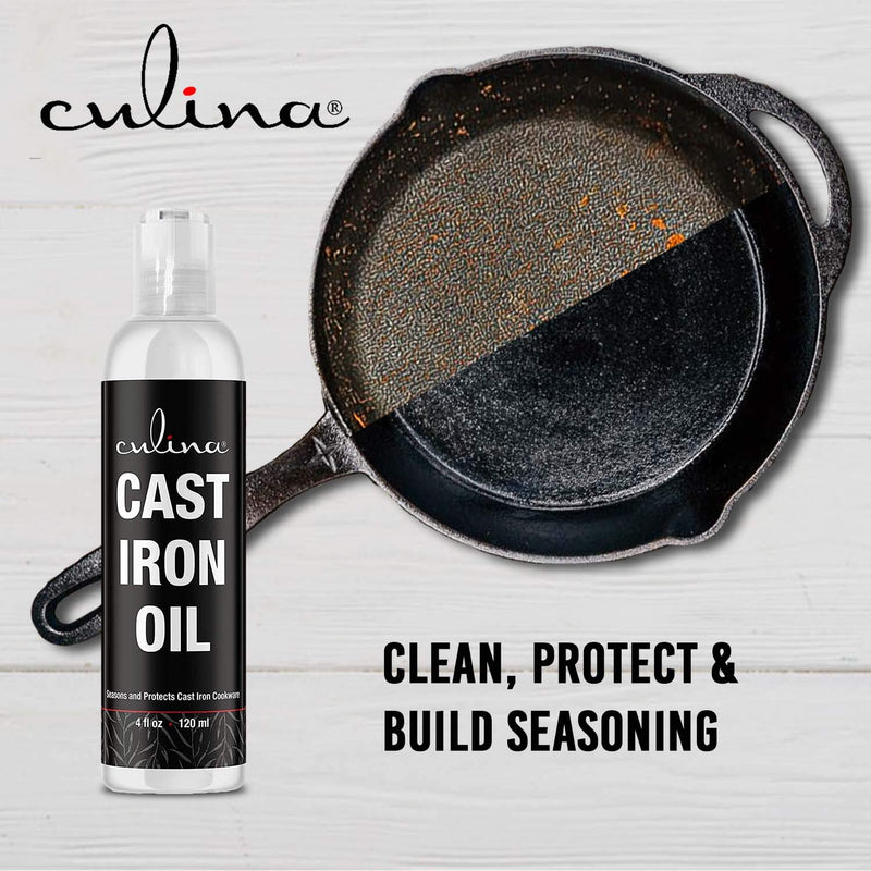Culina Cast Iron 100% Natural Oil OU Kosher - Clean, Condition, Protect and Care for All Iron Pans, Skillets, Griddles, Dutch Ovens, Woks.