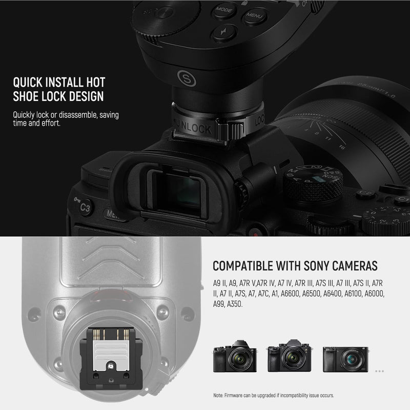 NEEWER Upgraded QPRO-S TTL Wireless Flash Trigger Compatible with Sony 1/8000s HSS Large Screen Slanted Design 5 Group 9 Customizable Functions for Q4 Q3 Z1 Z760 NW420 S101-300W PRO/400W PRO