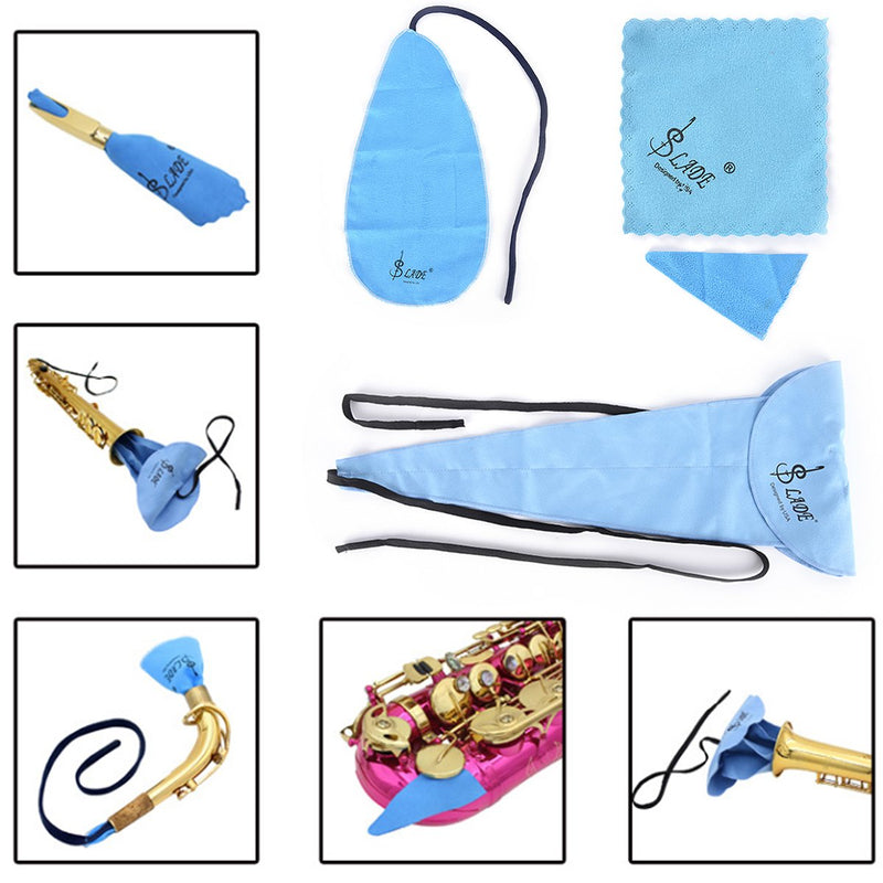 Buytra 10-in-1 Saxophone Cleaning Kit for Flute Instruments Includes Sax Swab, Cleaning Cloth, Mouthpiece Brush, Cork Grease, Thumb Rest Cushion, Clarinet Screwdriver and Reed Case Blue 10 in 1