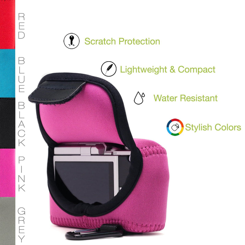MegaGear ''Ultra Light'' Neoprene Camera Case Bag with Carabiner for Nikon 1 J4, Nikon 1 J5 with 10-30mm (Hot Pink) Hot Pink