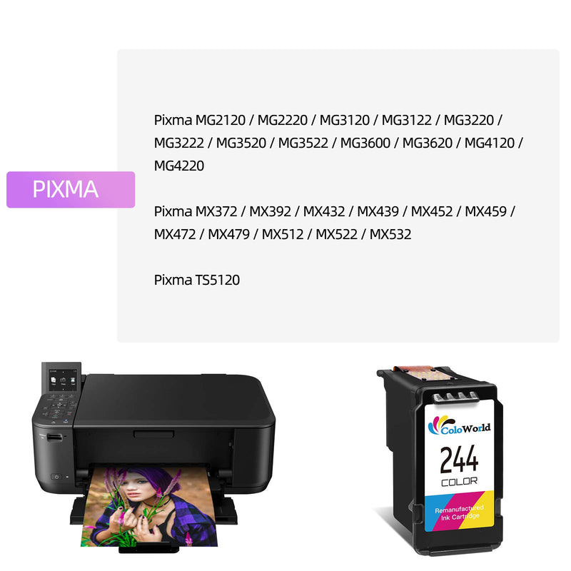 ColoWorld Remanufactured Ink Cartridge Replacement for Canon CL-244 CL-246XL 246 XL (1 Color) Used for Pixma TS3122 MX490 MX492 TR4522 TR4520 MG2522 MG2922 MG2520 TS3322 IP2820 MG2500 Printer