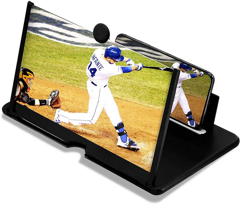 12'' Screen Magnifier For Cell Phone|Mobile Phone Magnifying Projector Screen With Stand.3D Portable Universal Screen Amplifier For Video And Gaming | Screen Magnifying Phone Mount For All Smartphones Black