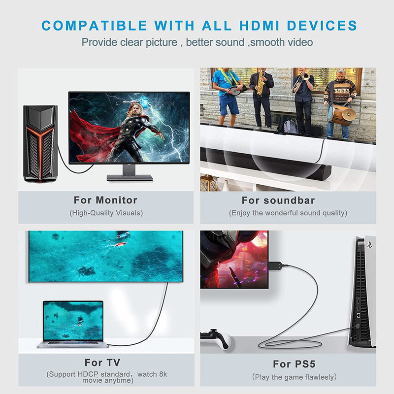 8K HDMI Cable 3.3Ft,FOINNEX Thin HDMI 2.1 Cord Compatible with Xbox X/S,PS4,PS5,Soundbar,Apple TV,Blu-ray Player,Computer,Monitor ect 8K
