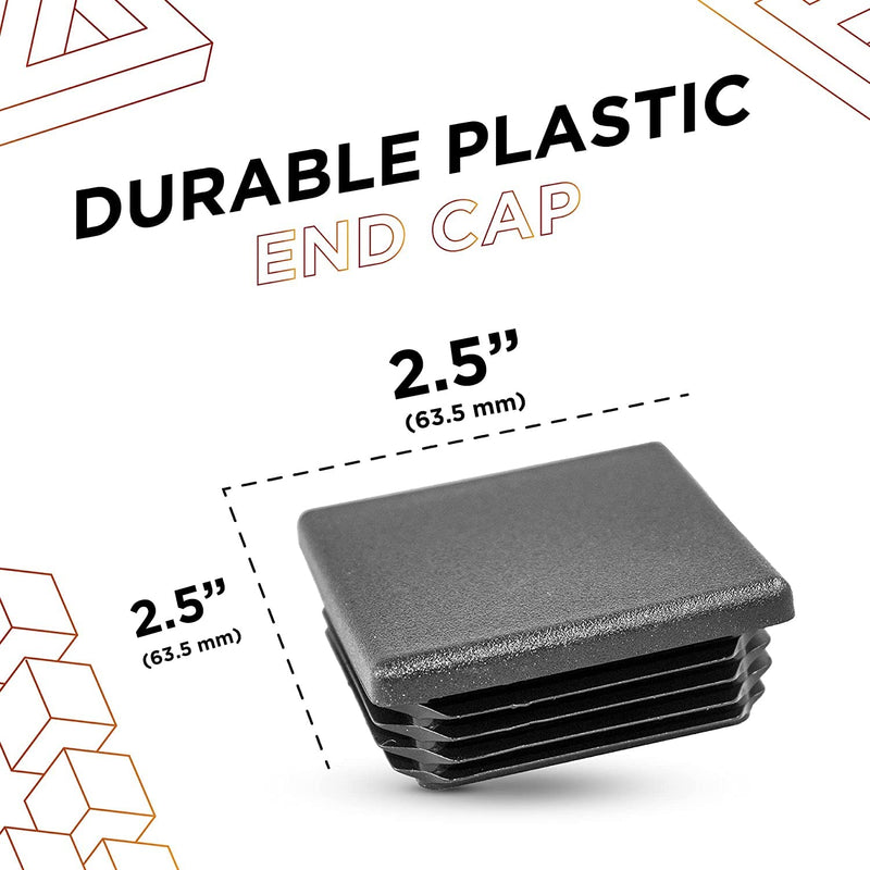 Prescott Plastics 2.5" Inch Square Plastic Hole Plugs Insert (4 Pack), Heavy Duty Black Hardware Plugs and End Caps for Metal Tubing, Fence, Glide Insert for Pipe Post, Chair Legs and Furniture Legs