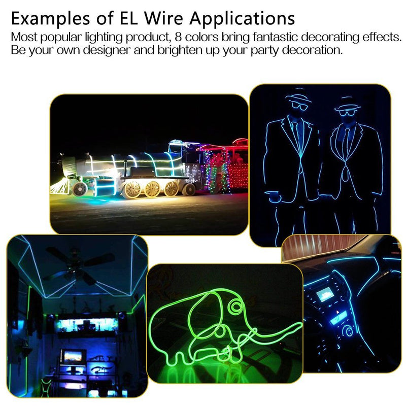 [AUSTRALIA] - ZITRADES EL Wire Neon Lights 15ft (15ft, Pack of 8, Red/Green/Blue/White/Pink/Lemon Green/Yellow/Orange) 