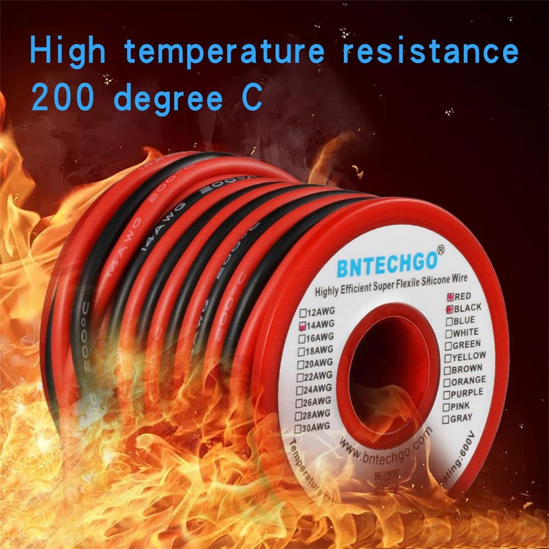 BNTECHGO 14 Gauge Silicone Wire Spool Red and Black Each 20ft Flexible 14 AWG Stranded Copper Wire silicone wire red 20ft and black 20ft