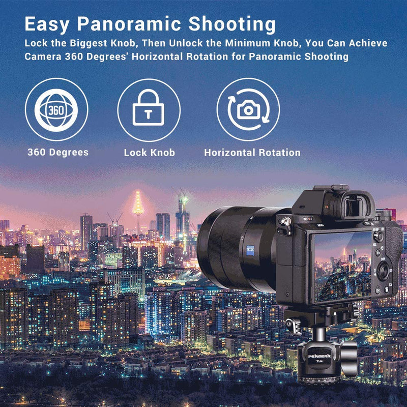 PERGEAR TH4 Ball Head TH3 Tripod Ballhead Upgraded Version, Aluminum Alloy Construction, Weights 190g/6.7oz, 10KG/22lbs Payload, Easy Panoramic Shooting, Easy Switch Between Vertical/Horizontal Mode