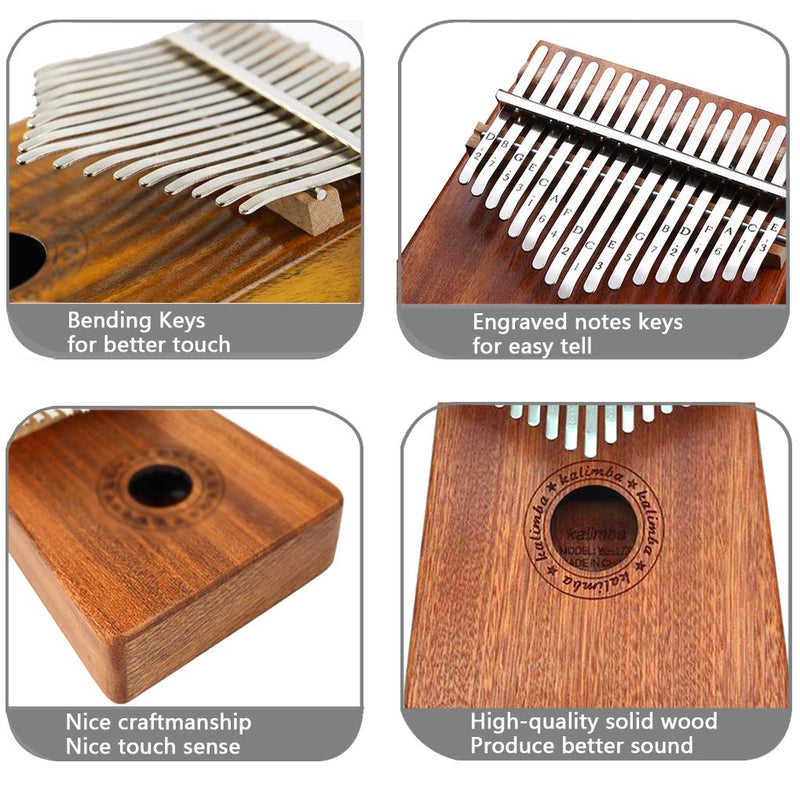 Deoukana Kalimba 17 Keys Thumb Piano with Study Instruction Tune Hammer, Portable Solid Sapele Wood Finger Piano, Perfect Gift for Kids Adult Beginners Professional