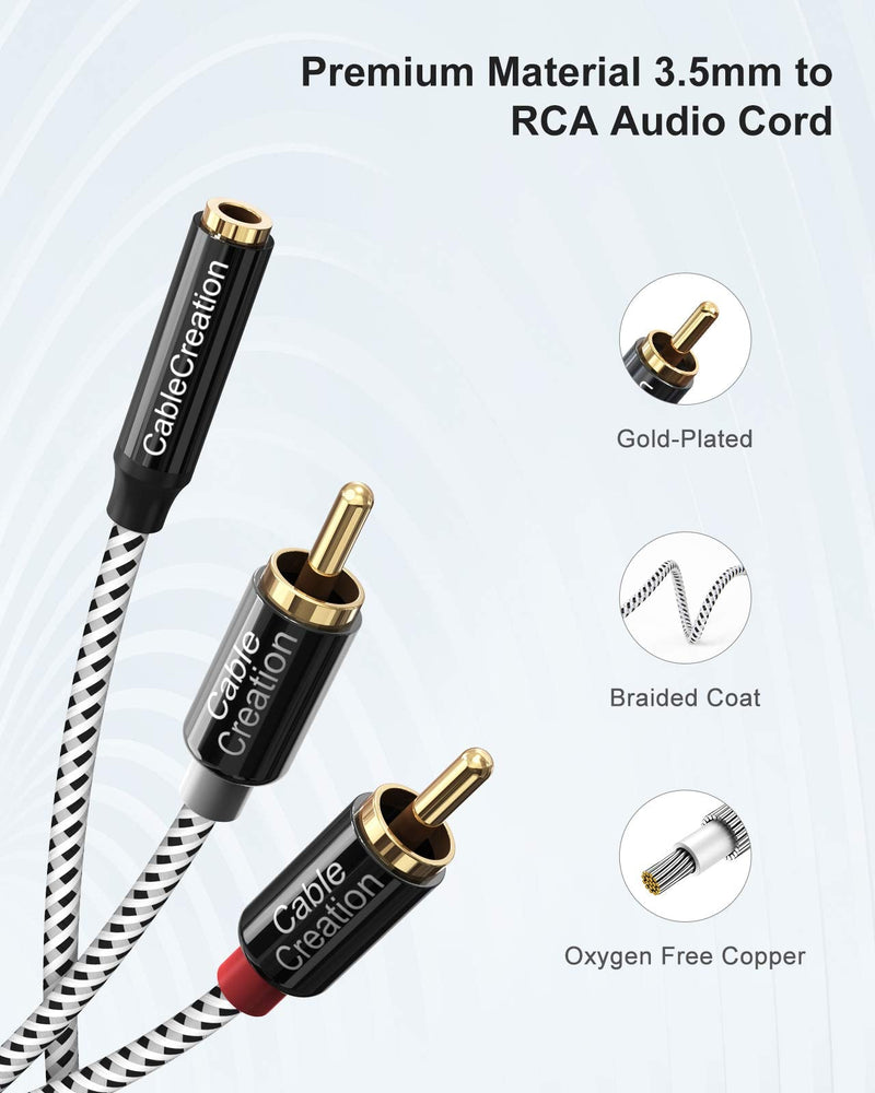 CableCreation 3.5mm to RCA Cable, 20CM 3.5mm Female to 2RCA Male Stereo Audio Cable Gold Plated for TV,Smartphones, MP3, Tablets, Speakers,Home Theater,0.75FT 0.75Ft