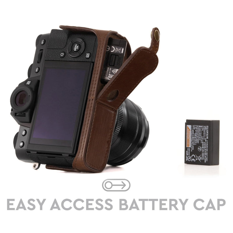 [AUSTRALIA] - MegaGear Ever Ready Leather Camera Half Case and Strap Compatible with Fujifilm X-T30, X-T20, X-T10 Dark Brown 