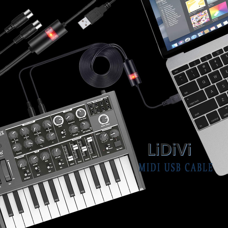 [AUSTRALIA] - LiDiVi MIDI to USB in-Out Cable MIDI Interface, Professional Piano Keyboard to PC/Laptop/Mac MIDI Adapter Cord for Home Music Studio - 6.5Ft, Black 