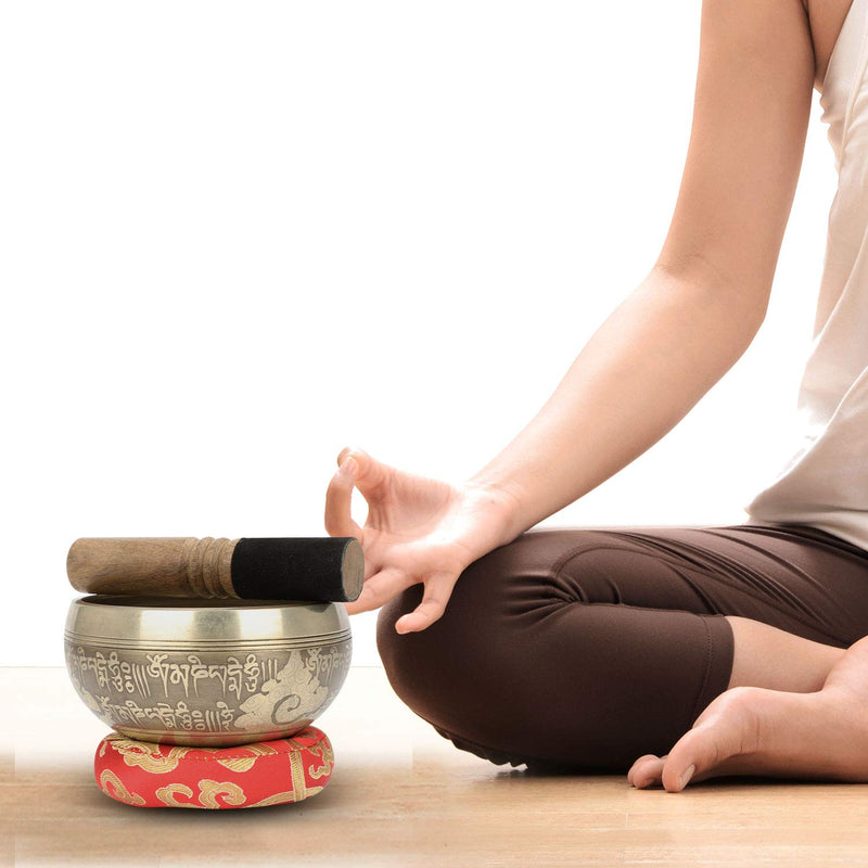 [AUSTRALIA] - Tibetan Singing Bowl Set, 4.5” Singing Bowl Tibetan Meditation Sound Bowl Set With Dual Surface Mallet and Silk Cushion,Promotes Peace, Chakra Healing & Mindfulness 4.5" 