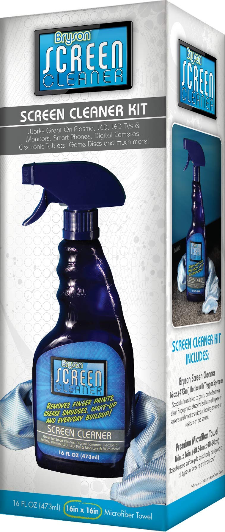 [AUSTRALIA] - Bryson Screen Cleaner Kit-Computer, TV, Laptop Spray with No Leak Trigger Nozzle and Microfiber Cloth-16 oz 