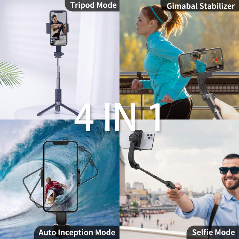 iWALK Gimbal Stabilizer for Smartphone,Auto Balance,Reduce Shaking,1-Axis Handheld Pan-tilt Tripod with Built-in Bluetooth Remote for iPhone 12/12 Mini/ Pro/Max 11/X,Samsung Note20/S20/S10/S9