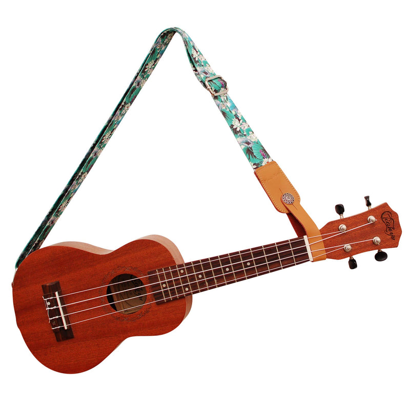 MUSIC FIRST Original Design “LOTUS” Soft Nylon & Genuine Leather Ukulele Strap Ukulele Shoulder Strap With a MUSIC FIRST Genuine Leather Strap Locker