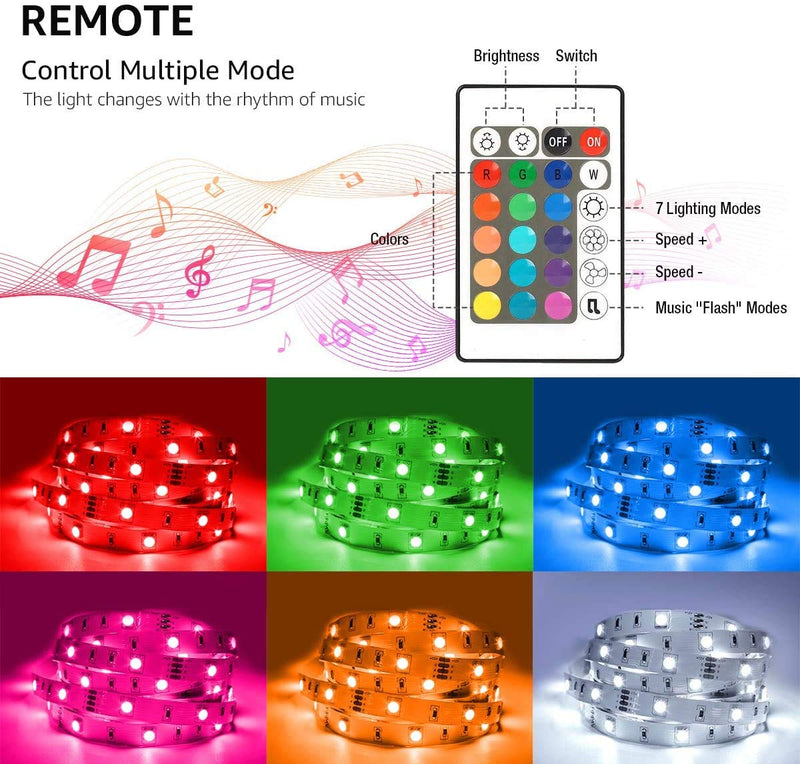 [AUSTRALIA] - Lepro LED Strip Lights, Music Sync RGB LED Lights for Bedroom, 16.4Ft 5050 SMD LED Color Changing Strip Light with Remote Controller and Fixing Clips for Home Decoration, Desk, Gaming Room, Party 