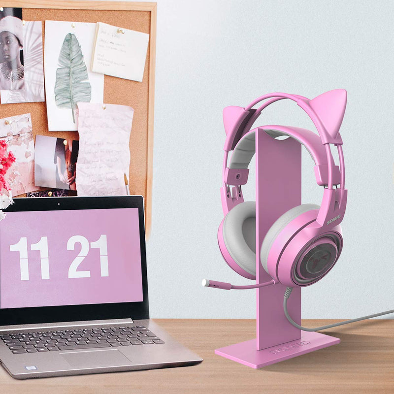 SOMIC Pink Headphone Stand Gaming Headset Holder with Solid Base and Flexible Earphone Hanger with Supporting for All Headphones Size