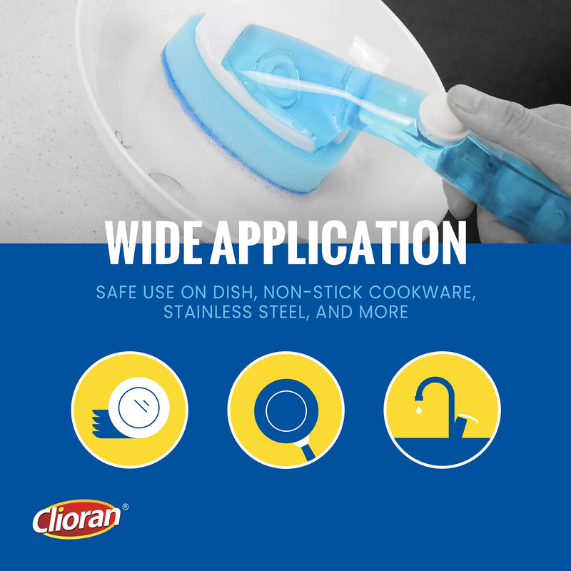 Dishwand Refills Soap Control Handle, 6 Heavy Duty Dish Wand Sponge Heads, Non Scratch Scrubbers Replacement Refill Brush Dispenser, Dishwashing Scrub for Sink Non Stick Kits Dishwasher Cleaning Tool Blue 6Pack