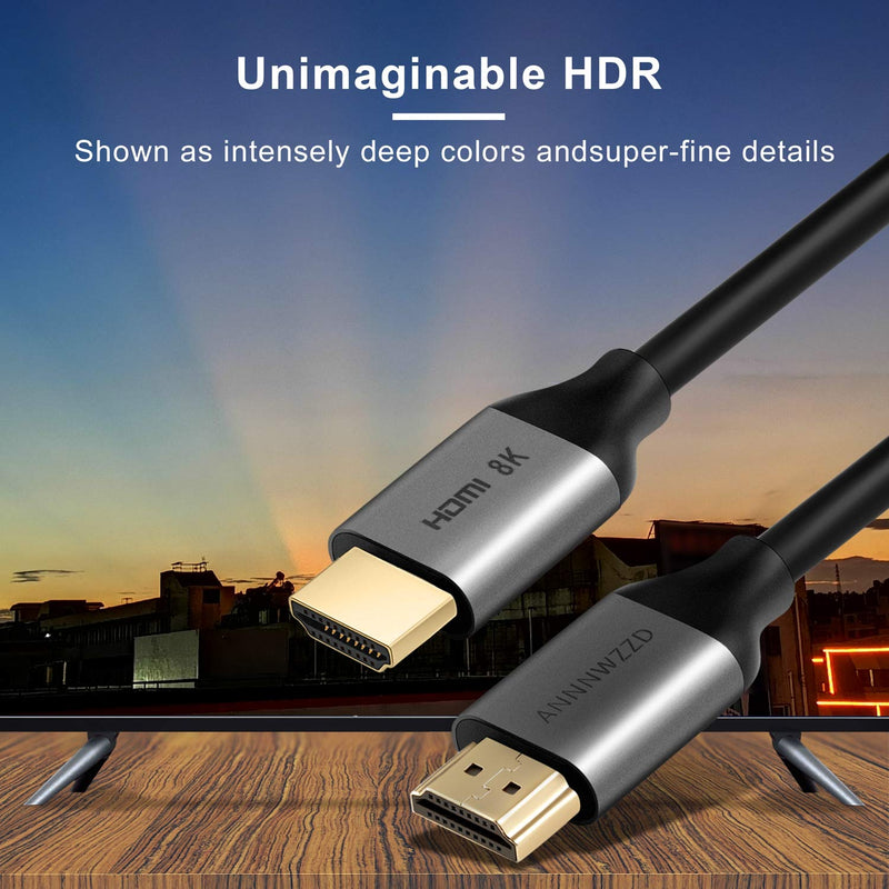 ANNNWZZD HDMI 2.1 Cable Real 8K HDMI Cable High Speed 48Gbps 8K@60Hz 7680P Vision, HDCP 2.2, 4:4:4 HDR (10ft, Black) 10ft