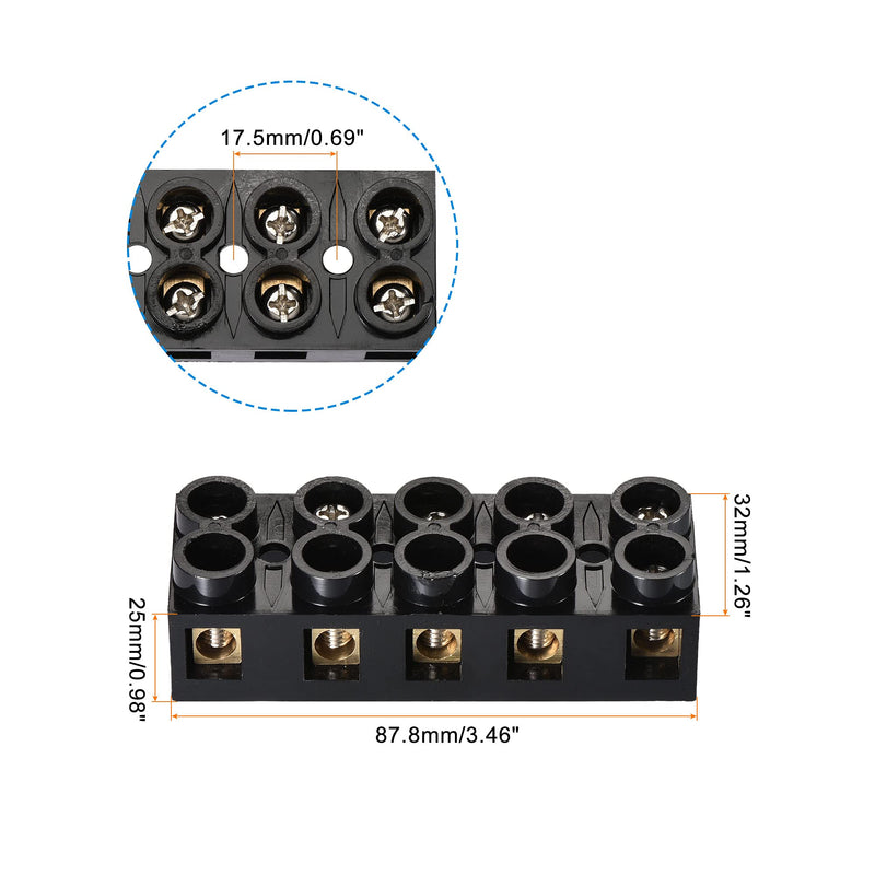 MECCANIXITY Terminal Block 500V 60A Dual Row 5 Positions Screw Electric Barrier Strip 3 Pcs