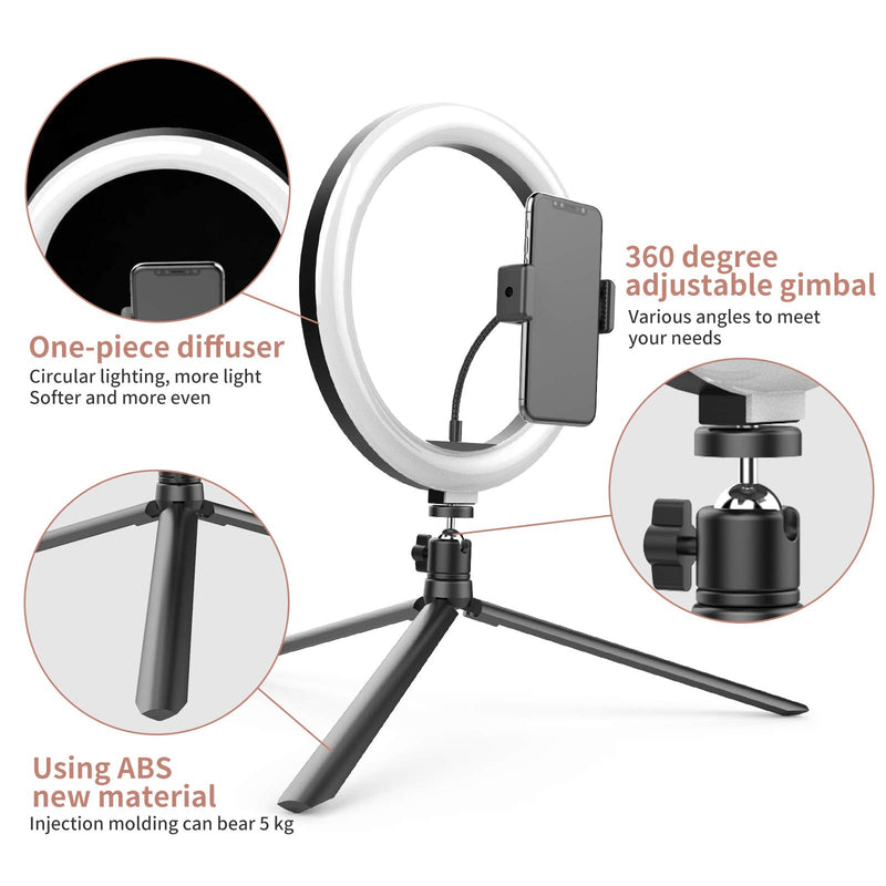 10" Selfie Ring Light with Tripod Stand&Cell Phone Holder,Dimmable Led Circle Light 3 Light Modes &Brightness Level for Photography/Makeup/Live Stream/YouTube/Vlogs/Tiktok