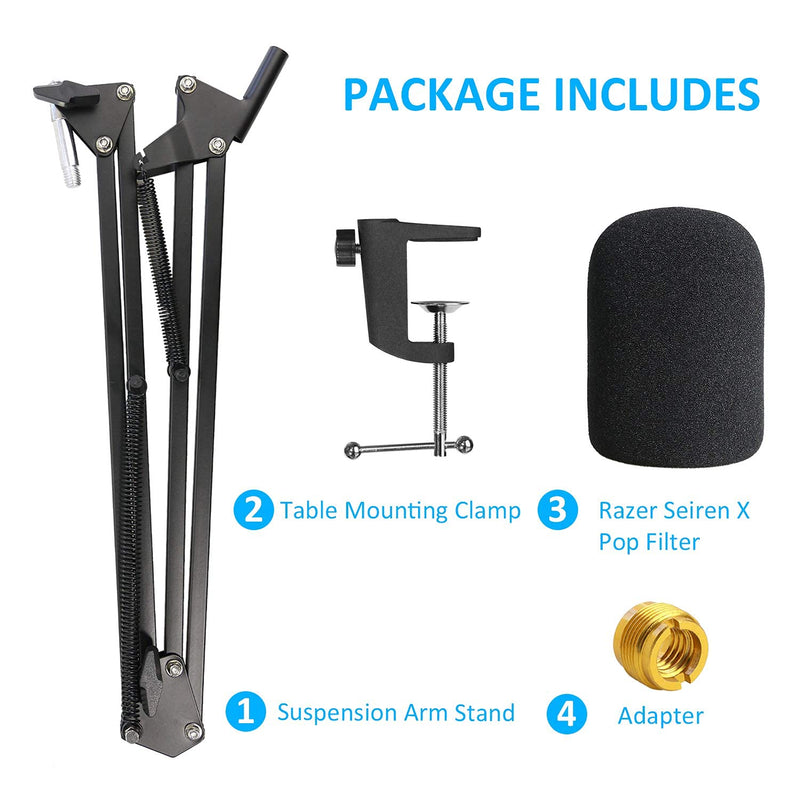 Razer Seiren X Mic Stand with Pop Filter - Mic Boom Arm with Foam Cover Windscreen for Razer Seiren X Streaming Microphone by YOUSHARES