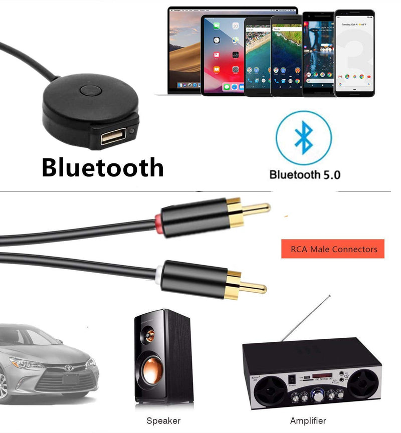 2 RCA Bluetooth Aux in Cable, Car Stereo Y Splitter Colied Adapter Compatible with IP Pod Pad for Toyota Honda Infiniti Ford Dodge Mazda Nissan KIA
