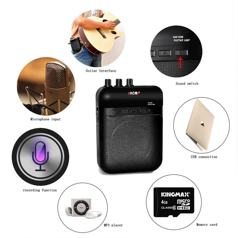 [AUSTRALIA] - AROMA Mini Portable 5W Guitar Amp/Amplifier Recorder/Speaker with USB Cable to Recharge 