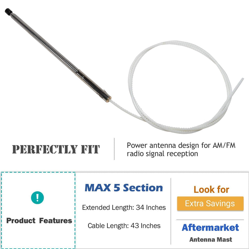 Anina Power Antenna Mast Compatible with 1994-2003 Saab 900-93 Sedan- Convertible Aftermarket Antenna Replacement for Radio Reception