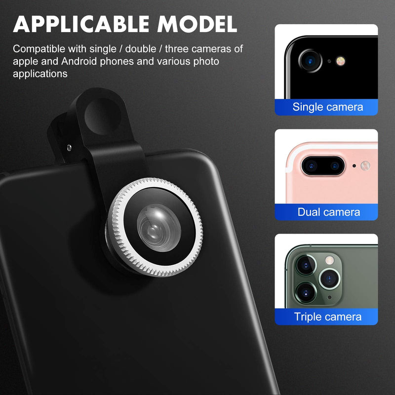 Hemobllo Portable Cell Phone Camera Lens Super Wide Angle Lens Macro Lens Fisheye Lens Clip on 3 in 1 Mobile Phone Lens Compatible for iPhone 6S/7/8/X (Silver) Silver