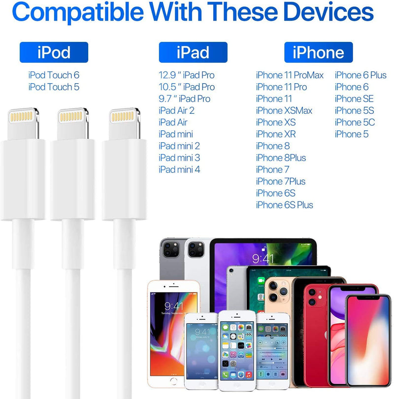 AUNC iPhone Charger 4PACK 3/3/6/6Feet Long USB Charging Cable High Speed Connector Data Sync Transfer Cord Compatible with iPhone Xs Max/X/8/7/Plus/6S/6/SE/5S iPad