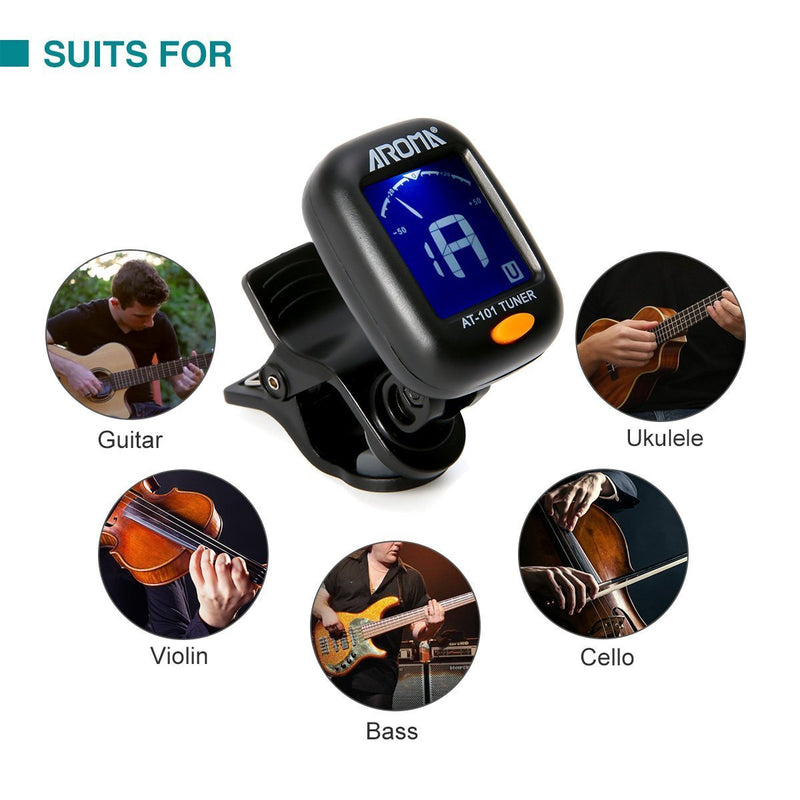 Clip On Guitar Tuner For All Instruments, Ukulele, Guitar, Bass, Mandolin, Violin, Banjo, Large Clear LCD Display For Guitar Tuner, Chromatic Tuner, 4 PCS Guitar Picks Included